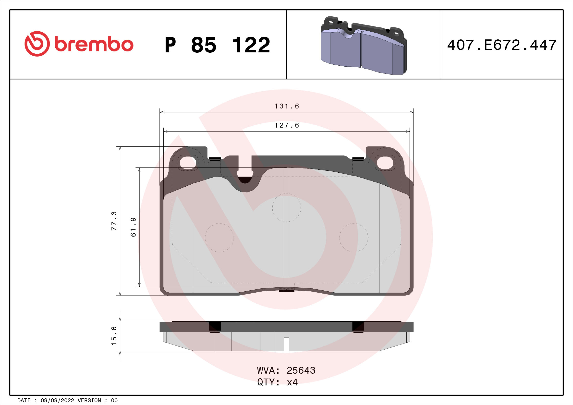 A.B.S. P 85 122 BREMBO Bremsbelagsatz, Scheibenbremse